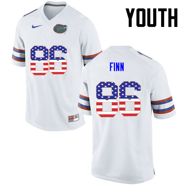 Youth Florida Gators #86 Jacob Finn College Football USA Flag Fashion Jerseys-White